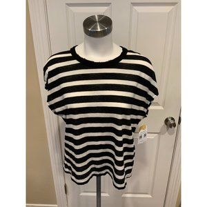 R+A Shimmering Black & White Striped Short Sleeve T-Shirt, Size XS